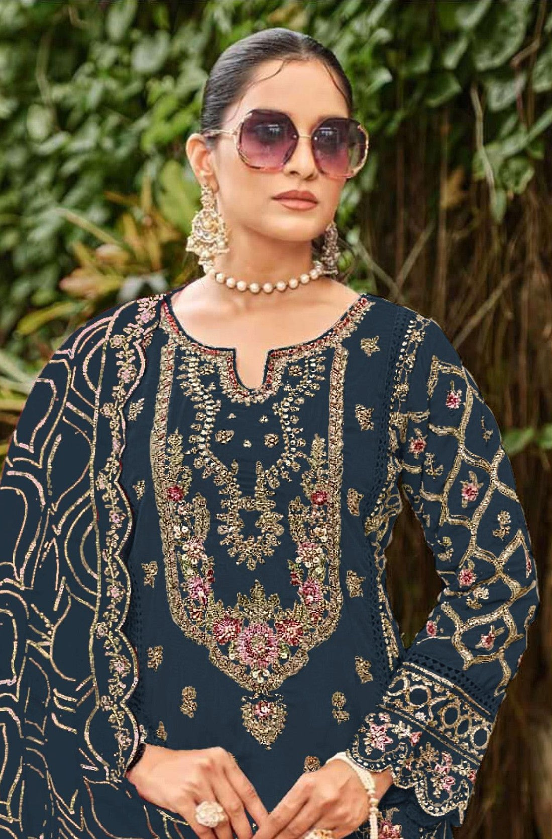 Anaita Navy Faux Georgette Suit with Embroidery & Sequence Work - Distacart