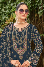 Thumbnail for Anaita Navy Faux Georgette Suit with Embroidery & Sequence Work - Distacart