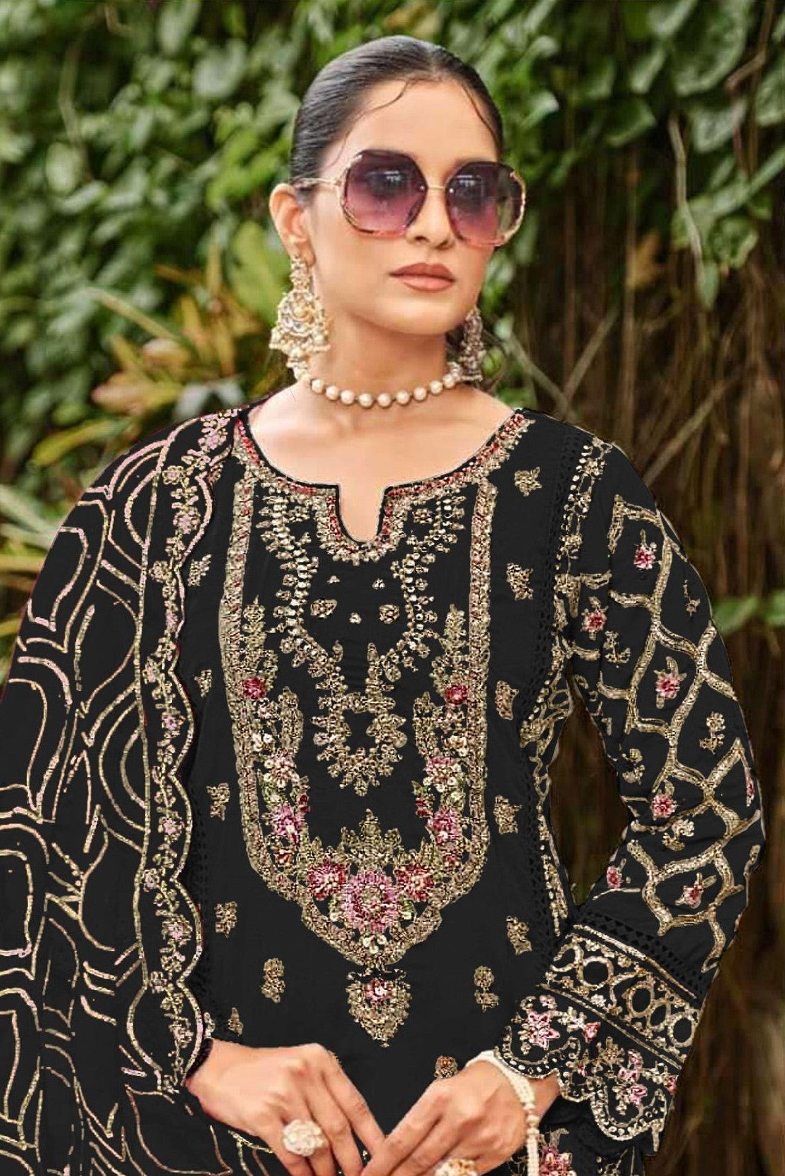 Anaita Black Faux Georgette Suit with Embroidery & Sequence Work - Distacart