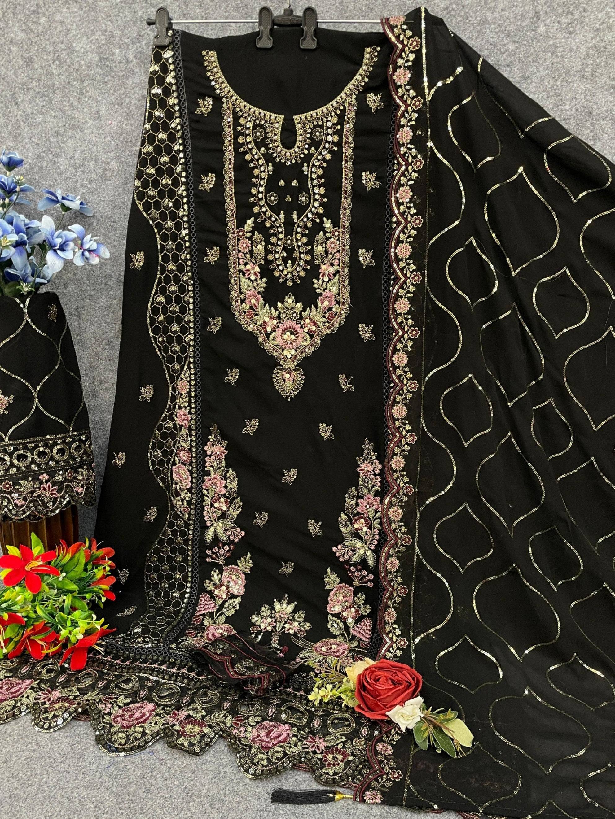 Anaita Black Faux Georgette Suit with Embroidery & Sequence Work - Distacart