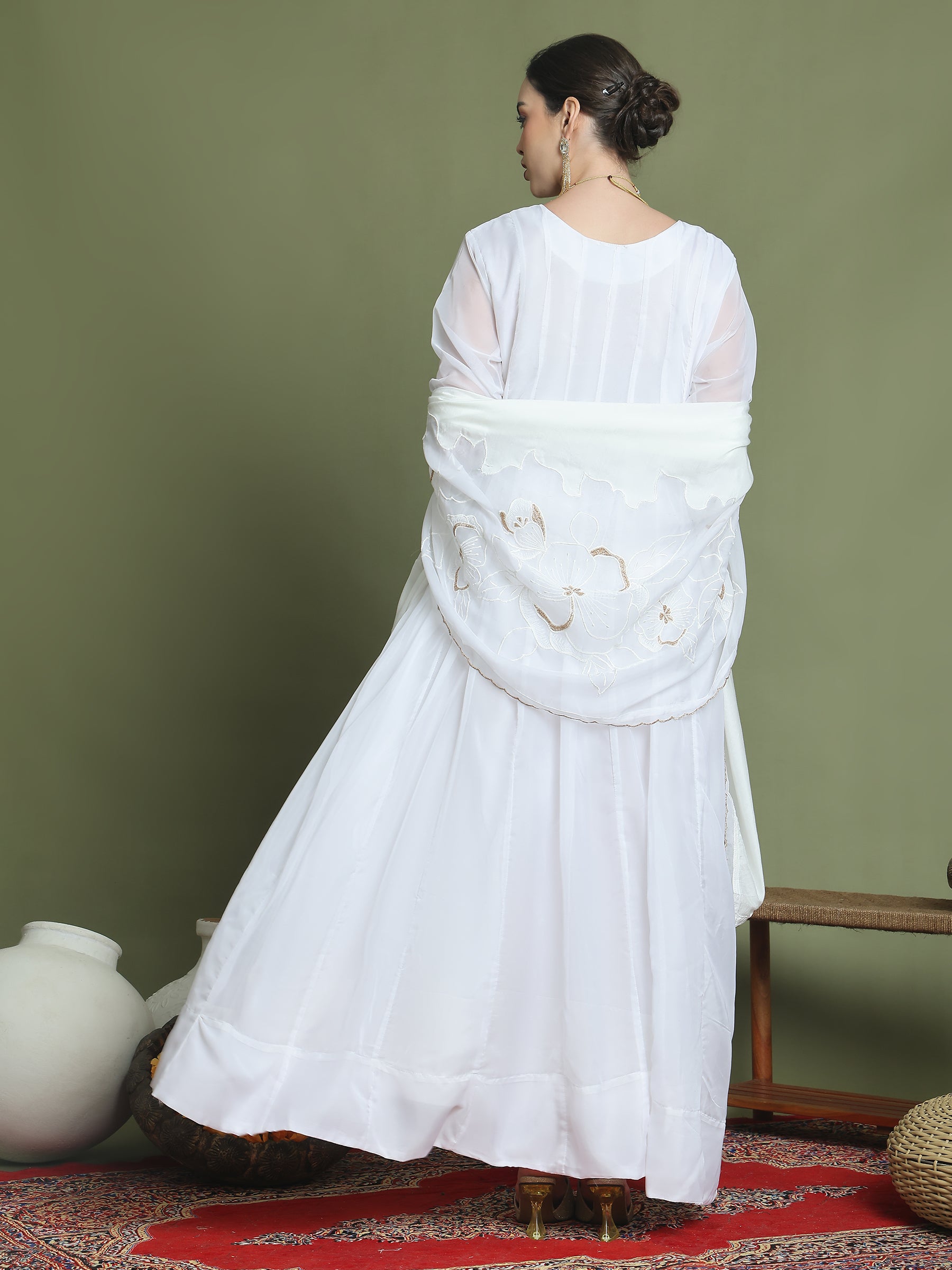Stylee Lifestyle Off White Organza Embroidered Gown Style