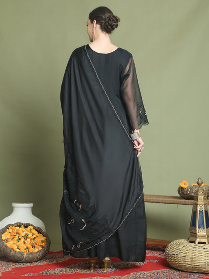 Stylee Lifestyle Black Organza Embroidered Gown Style - Distacart