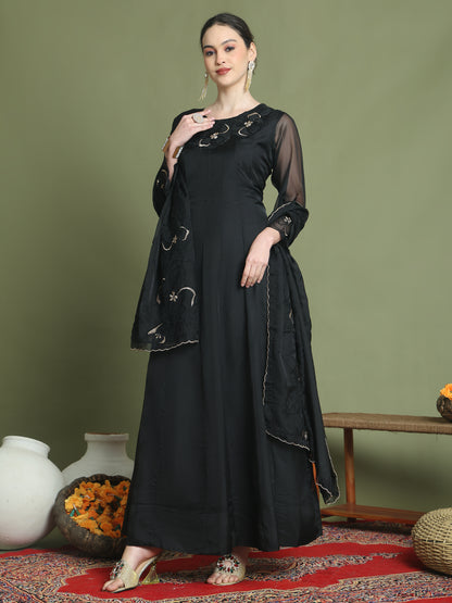 Stylee Lifestyle Black Organza Embroidered Gown Style - Distacart
