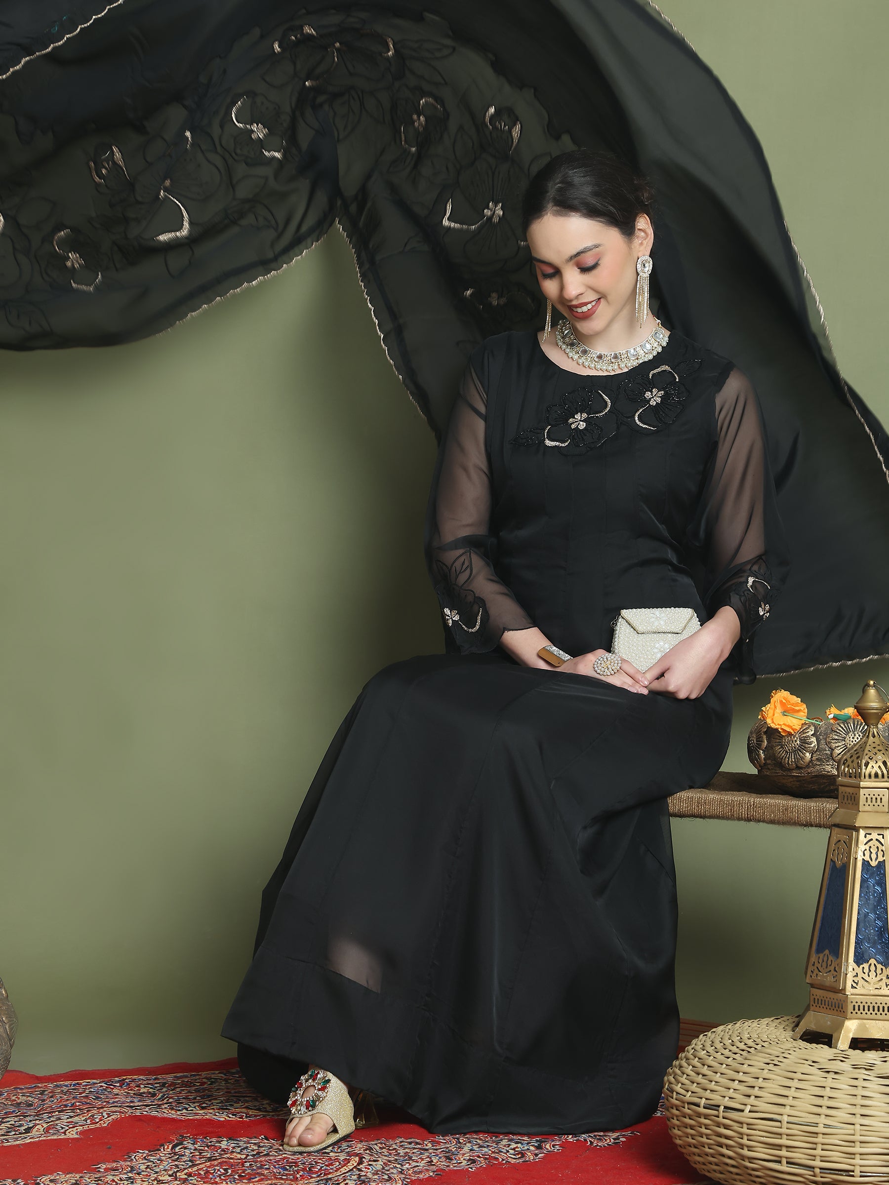 Stylee Lifestyle Black Organza Embroidered Gown Style - Distacart