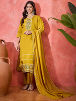 Thumbnail for Joban Fashion Mustard Silk Embroidery Readymade Kurta Set - Distacart