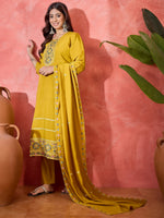 Thumbnail for Joban Fashion Mustard Silk Embroidery Readymade Kurta Set - Distacart