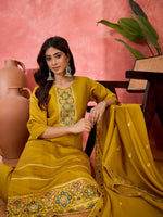 Thumbnail for Joban Fashion Mustard Silk Embroidery Readymade Kurta Set - Distacart