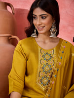 Thumbnail for Joban Fashion Mustard Silk Embroidery Readymade Kurta Set - Distacart