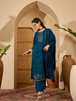Thumbnail for Joban Fashion Teal Silk Embroidery Readymade Kurta Set - Distacart