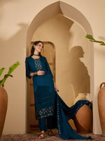 Thumbnail for Joban Fashion Teal Silk Embroidery Readymade Kurta Set - Distacart