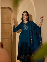 Thumbnail for Joban Fashion Teal Silk Embroidery Readymade Kurta Set - Distacart