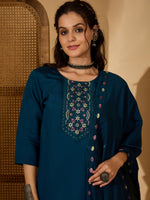 Thumbnail for Joban Fashion Teal Silk Embroidery Readymade Kurta Set - Distacart