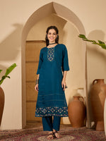 Thumbnail for Joban Fashion Teal Silk Embroidery Readymade Kurta Set - Distacart