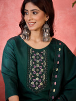 Thumbnail for Joban Fashion Green Silk Embroidery Readymade Kurta Set - Distacart