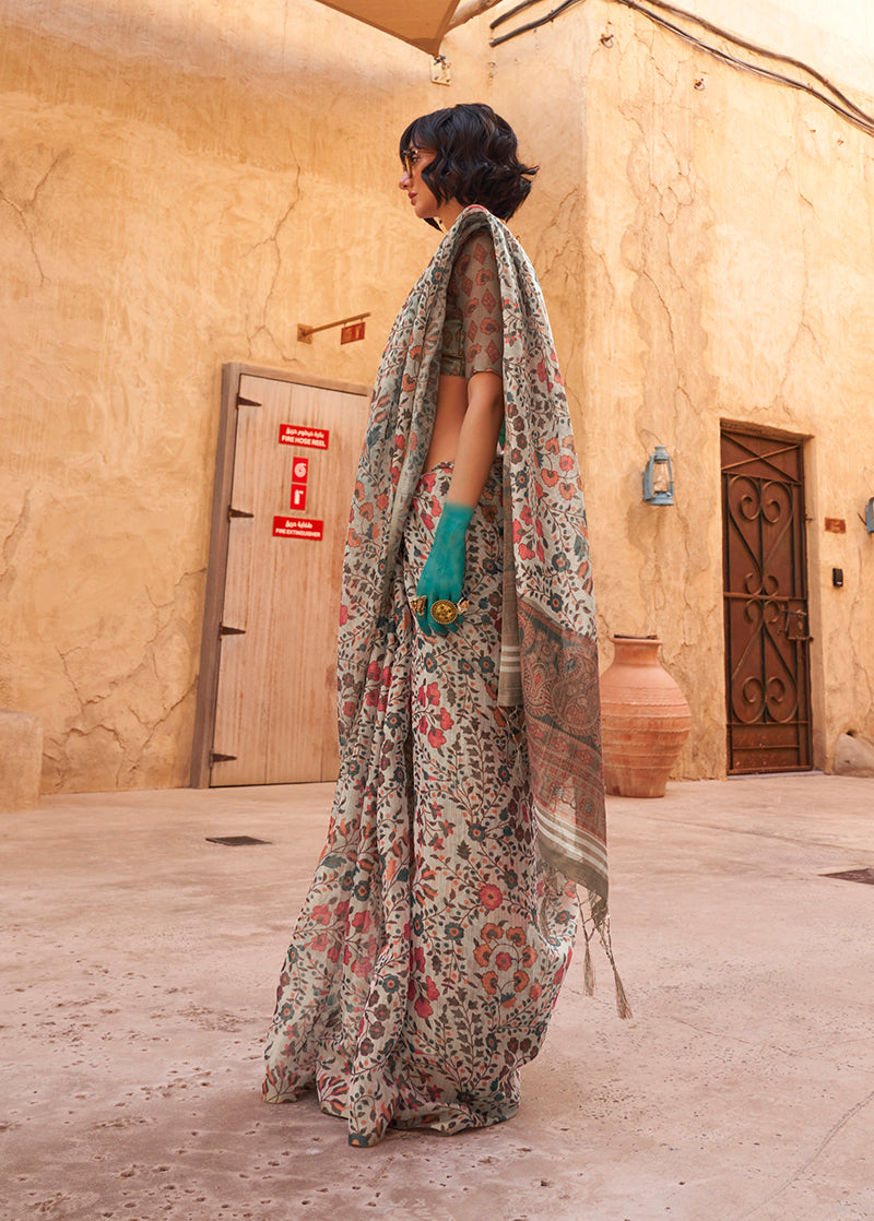 Monjolika Fashion Stunning Light Grey Colour Printed Tissue Designer Saree - Distacart