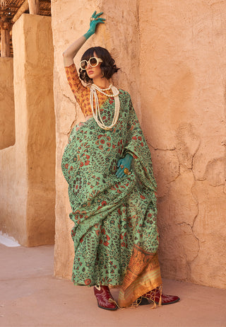 Monjolika Fashion Stunning Sea Green Colour Printed Tissue Designer Saree