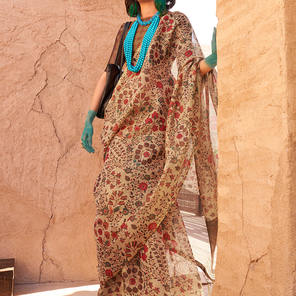 Monjolika Fashion Stunning Beige Colour Printed Tissue Designer Saree - Distacart