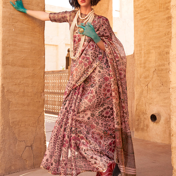 Monjolika Fashion Stunning Baby Pink Colour Printed Tissue Designer Saree - Distacart