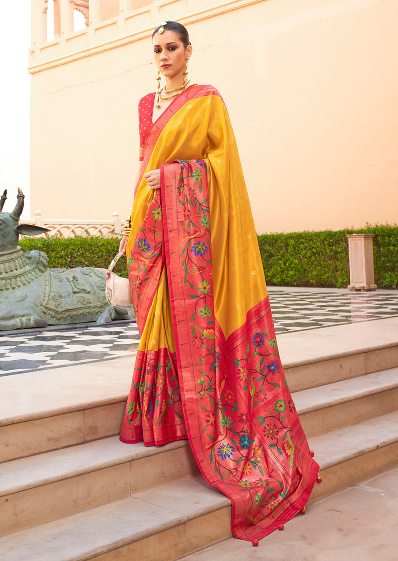 Monjolika Fashion Mustard Colour Soft Silk Sarees With Traditional Motifs
