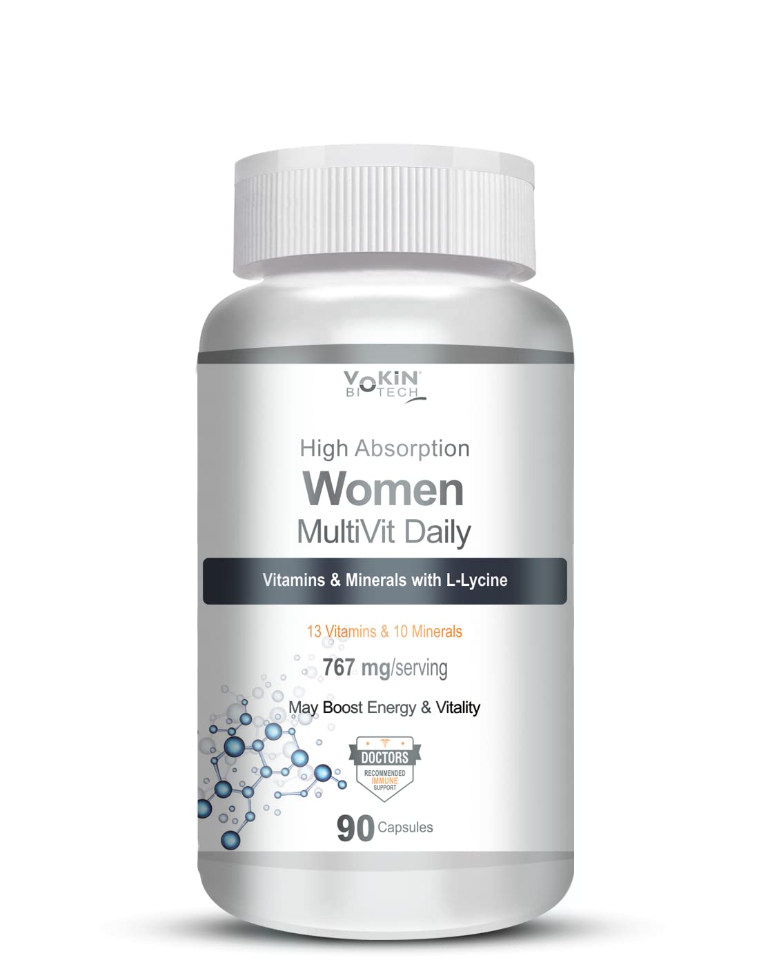 Vokin biotech Women - Multi-Vit Daily - 13 Vitamins & 10 Minerals -Support Boost Energy & Vitality- 767mg- (90 Capsules)