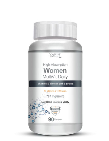 Vokin biotech Women - Multi-Vit Daily - 13 Vitamins & 10 Minerals -Support Boost Energy & Vitality- 767mg- (90 Capsules)