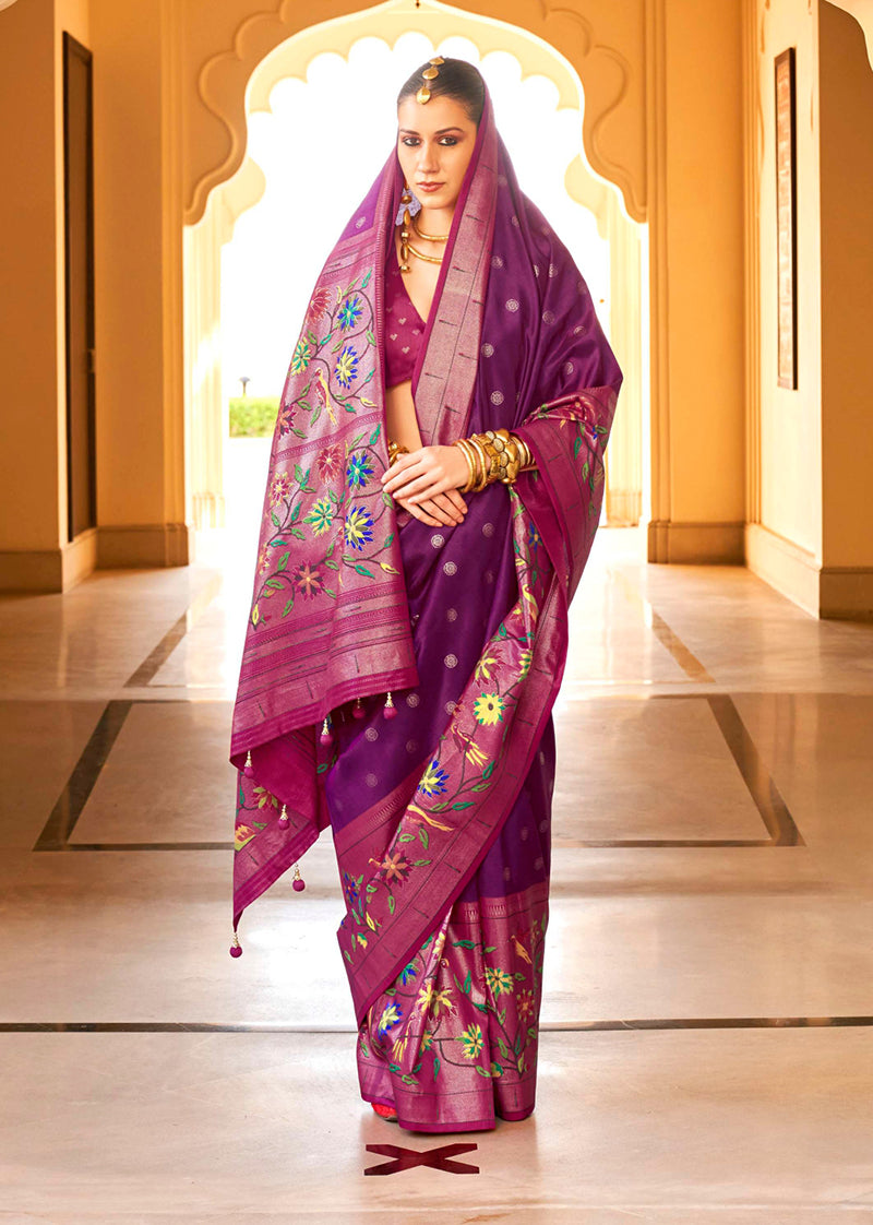 Monjolika Fashion Purple Colour Soft Silk Sarees With Traditional Motifs