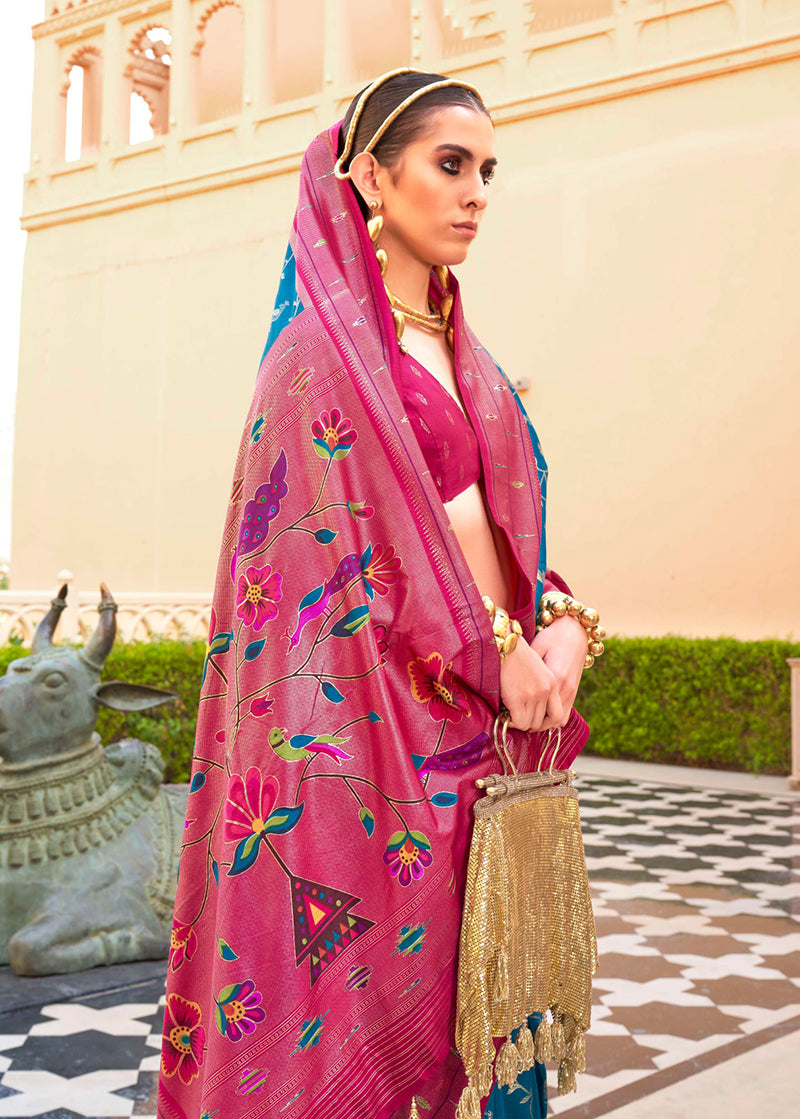 Monjolika Fashion Blue Colour Soft Silk Sarees With Traditional Motifs