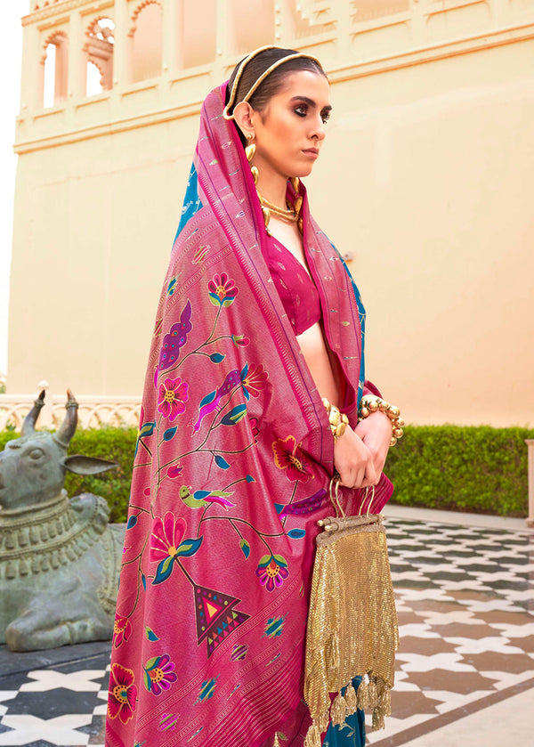 Monjolika Fashion Blue Colour Soft Silk Sarees With Traditional Motifs