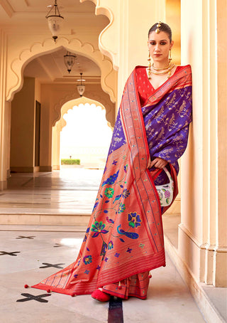 Monjolika Fashion Violet Colour Soft Silk Sarees With Traditional Motifs