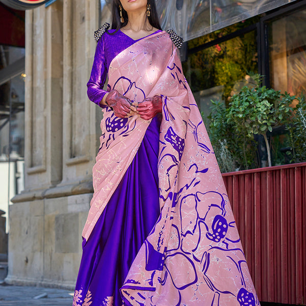 Monjolika Fashion Baby Pink Colour Satin Silk Printed Lightwear Saree For Women - Distacart