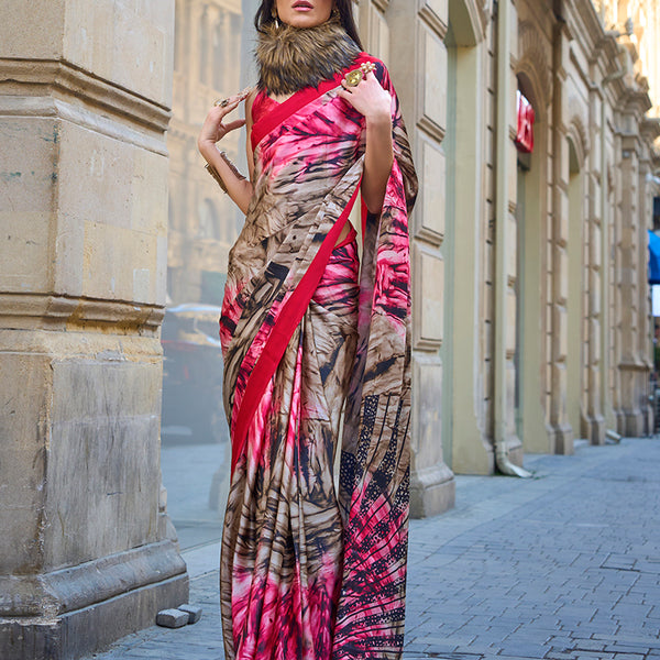 Monjolika Fashion Multi Colour Satin Silk Printed Lightwear Saree For Women - Distacart