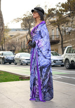 Thumbnail for Monjolika Fashion Lilac Colour Satin Silk Printed Lightwear Saree For Women