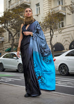 Thumbnail for Monjolika Fashion Black Colour Satin Silk Printed Lightwear Saree For Women - Distacart