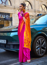 Thumbnail for Monjolika Fashion Magenta Colour Satin Silk Printed Lightwear Saree For Women - Distacart