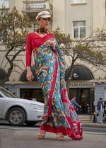 Thumbnail for Monjolika Fashion Grey Colour Satin Silk Printed Lightwear Saree For Women