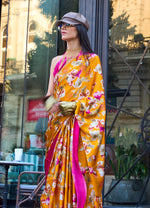 Thumbnail for Monjolika Fashion Mustard Colour Satin Silk Printed Lightwear Saree For Women