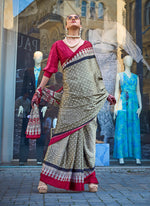 Thumbnail for Monjolika Fashion Light Brown Colour Satin Silk Printed Lightwear Saree For Women