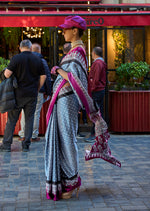 Thumbnail for Monjolika Fashion Grey Colour Satin Silk Printed Lightwear Saree For Women