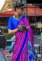 Thumbnail for Monjolika Fashion Magenta Colour Satin Silk Printed Lightwear Saree For Women