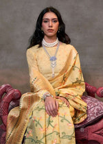 Thumbnail for Monjolika Fashion Light Yellow Colour Mulmul Cotton Printed Lightwear Saree