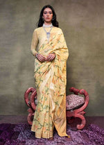 Thumbnail for Monjolika Fashion Light Yellow Colour Mulmul Cotton Printed Lightwear Saree