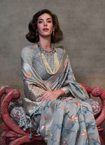 Thumbnail for Monjolika Fashion Slate Grey Colour Mulmul Cotton Printed Lightwear Saree
