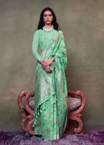 Thumbnail for Monjolika Fashion Sea Green Colour Mulmul Cotton Printed Lightwear Saree