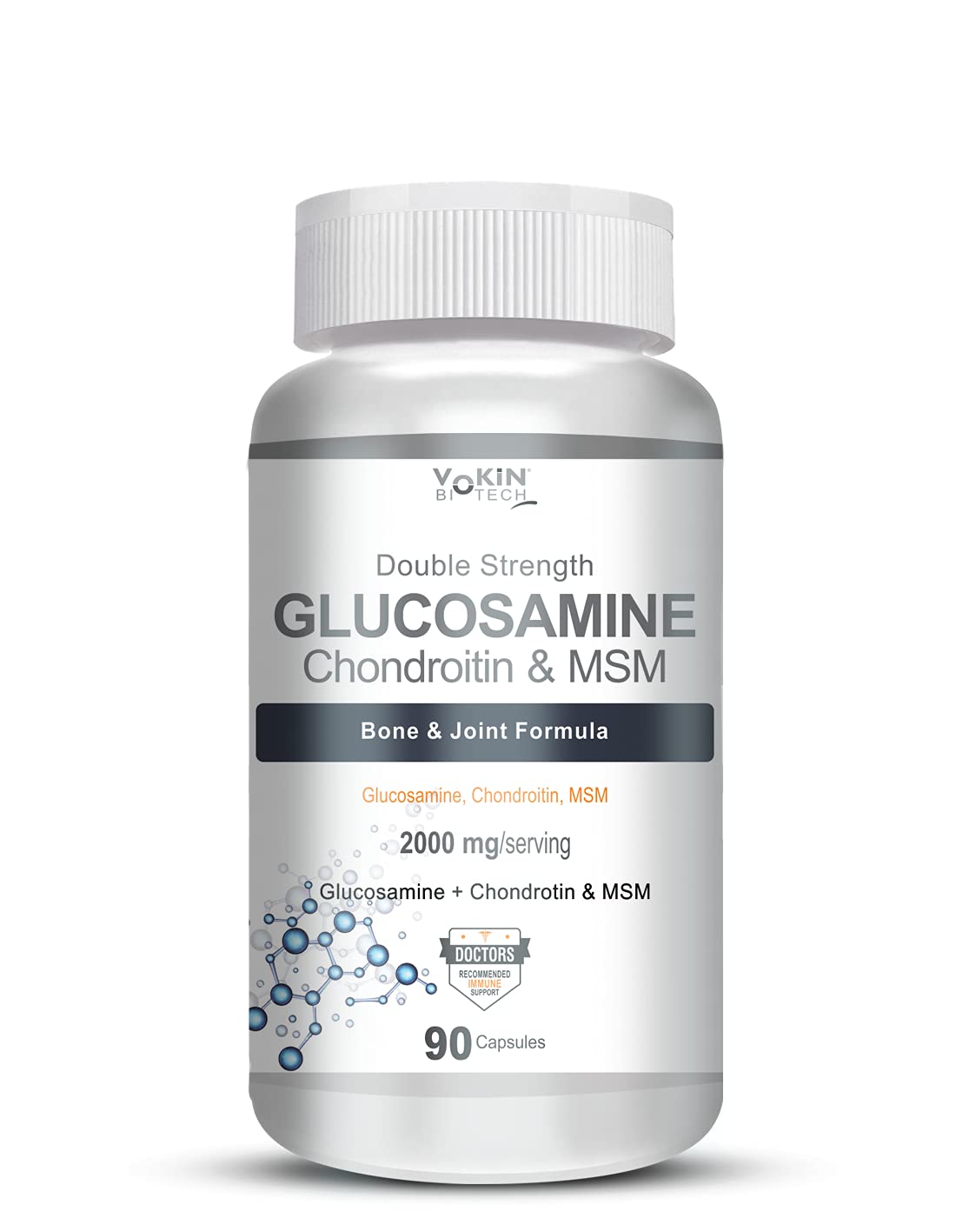 Vokin Biotech Glucosamine 1000mg, MSM 500mg & Chondroitin 500mg Support Joint Pain & Joint Strength 90 Capsules (Glucosamine)
