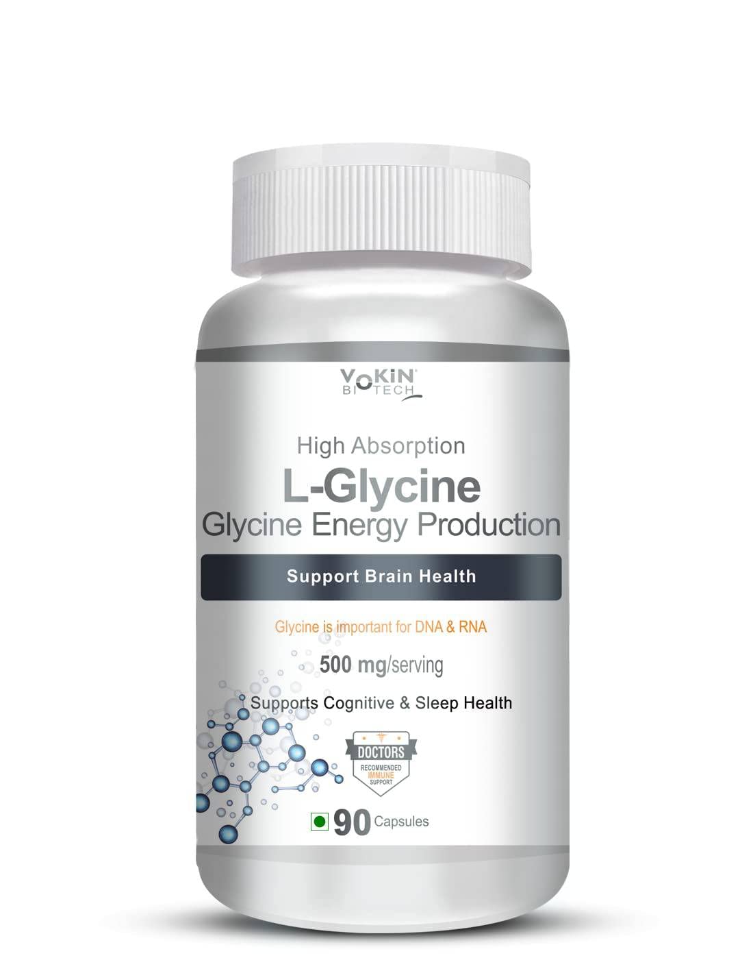 Vokin Biotech L- Glycine Energy Production - Support Cognitive and Sleep Health- 500mg- (90 Capsules)