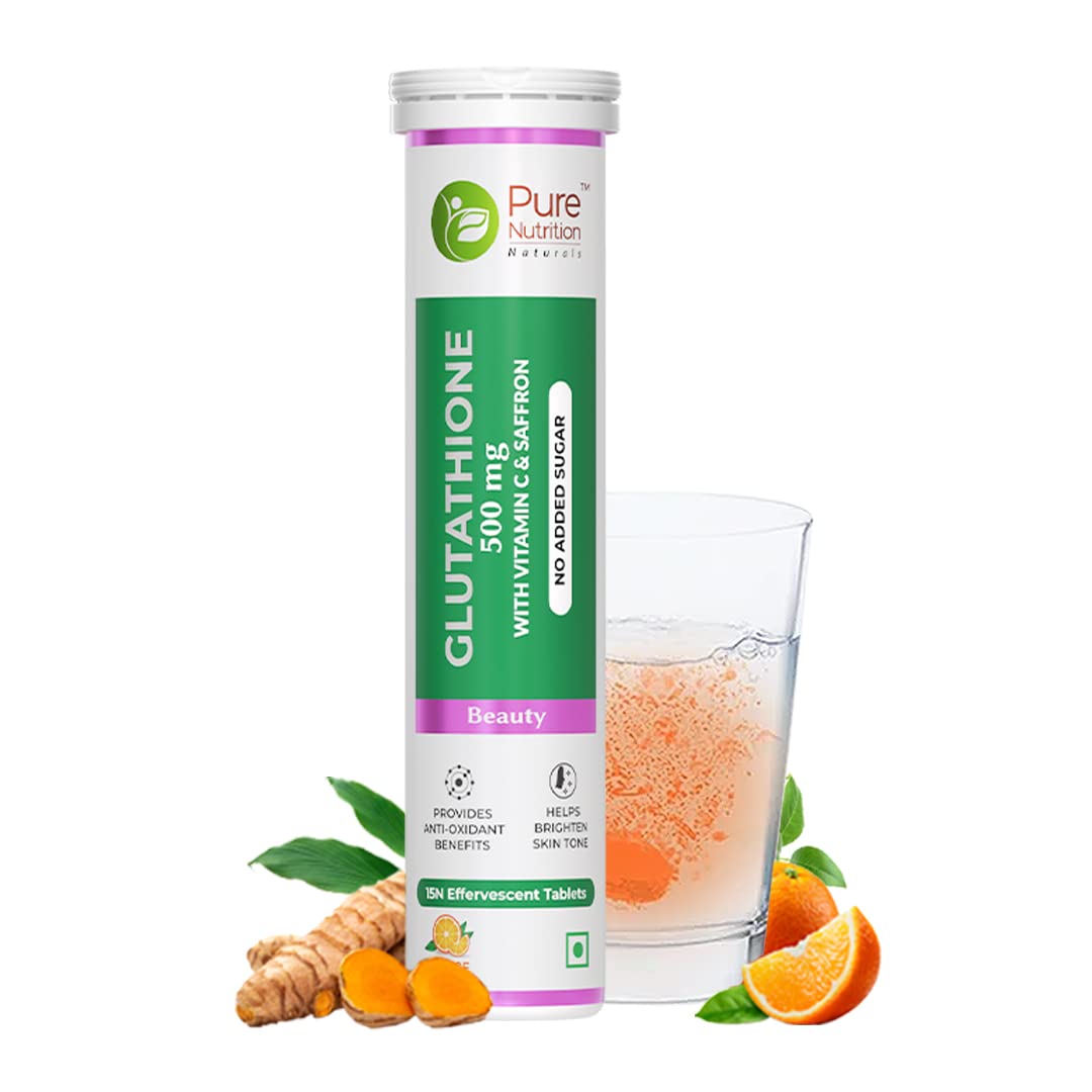 Pure Nutrition Glutathione 500mg with Vitamin C & Saffron Effervescent Tablets - Distacart