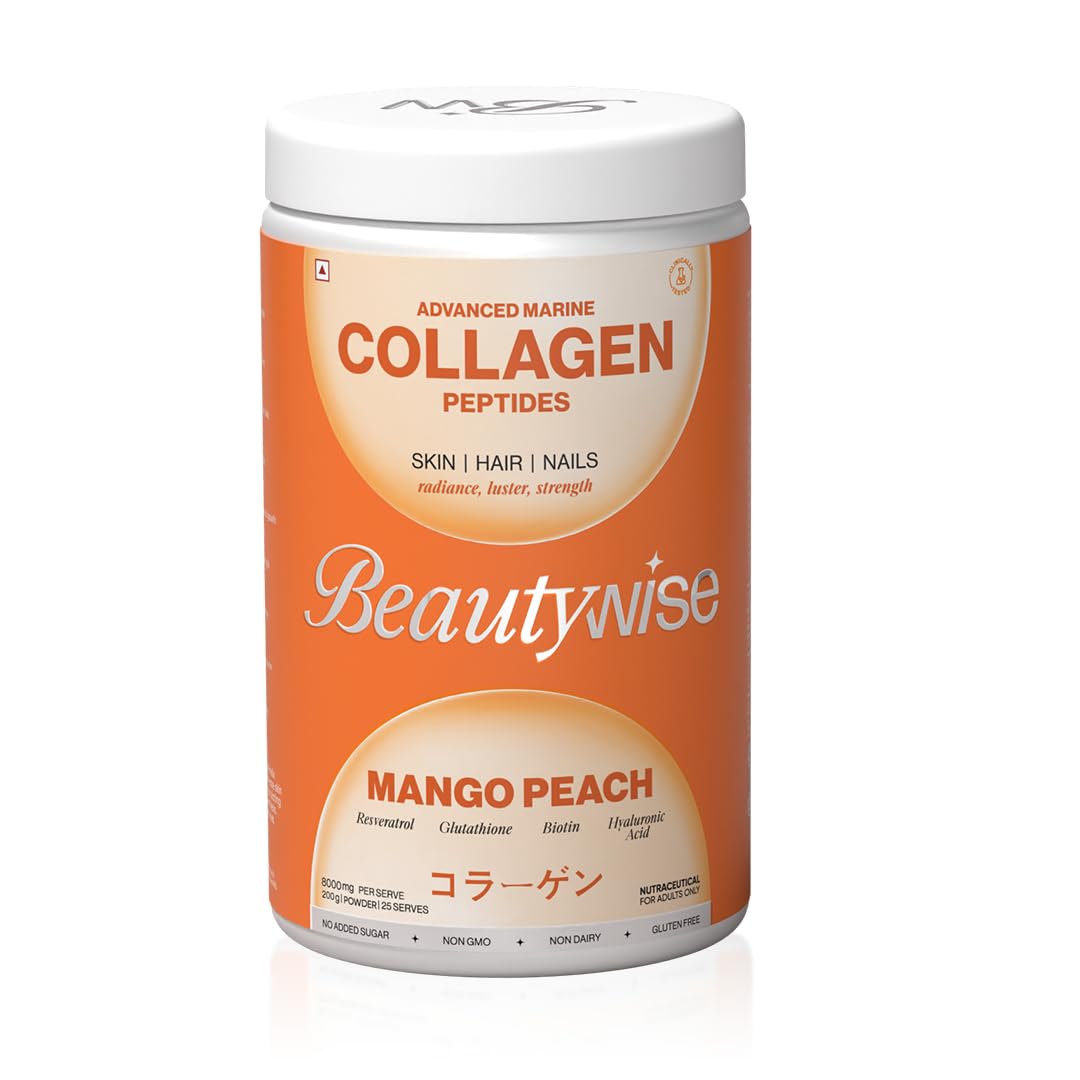 Beautywise Advanced Marine Collagen Anti-Aging Powder - Glutathione, HA & Biotin - Mango-Peach - Distacart