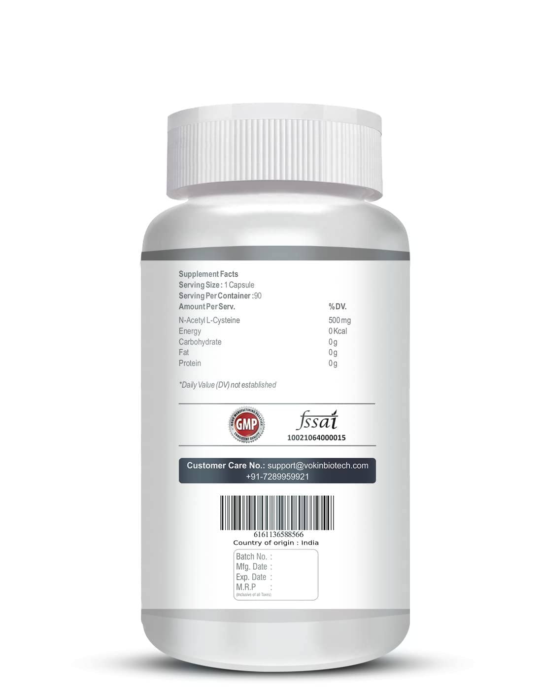 Vokin Biotech N-Acetyl L-Cysteine (NAC) – Supports Healthy Respiratory Function- 500mg – 90 Capsules