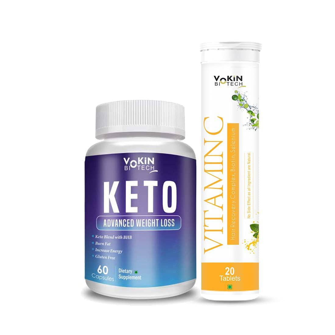 Vokin Biotech Keto Capsules Ultra Weight Loss Fat Burner Supplement with (Green Tea + Garcinia Cambogia + Green Coffee) Extract 60 Capsules With Vitamin C 20 Tablets