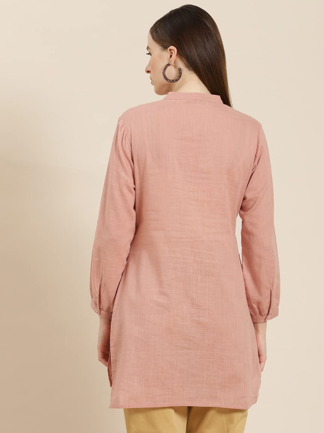 Juniper Women's Peach Embroidered Cotton Slub High-Low Tunic - Distacart